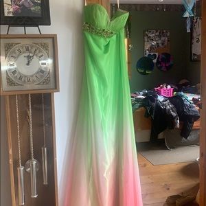 Green and pink prom dress